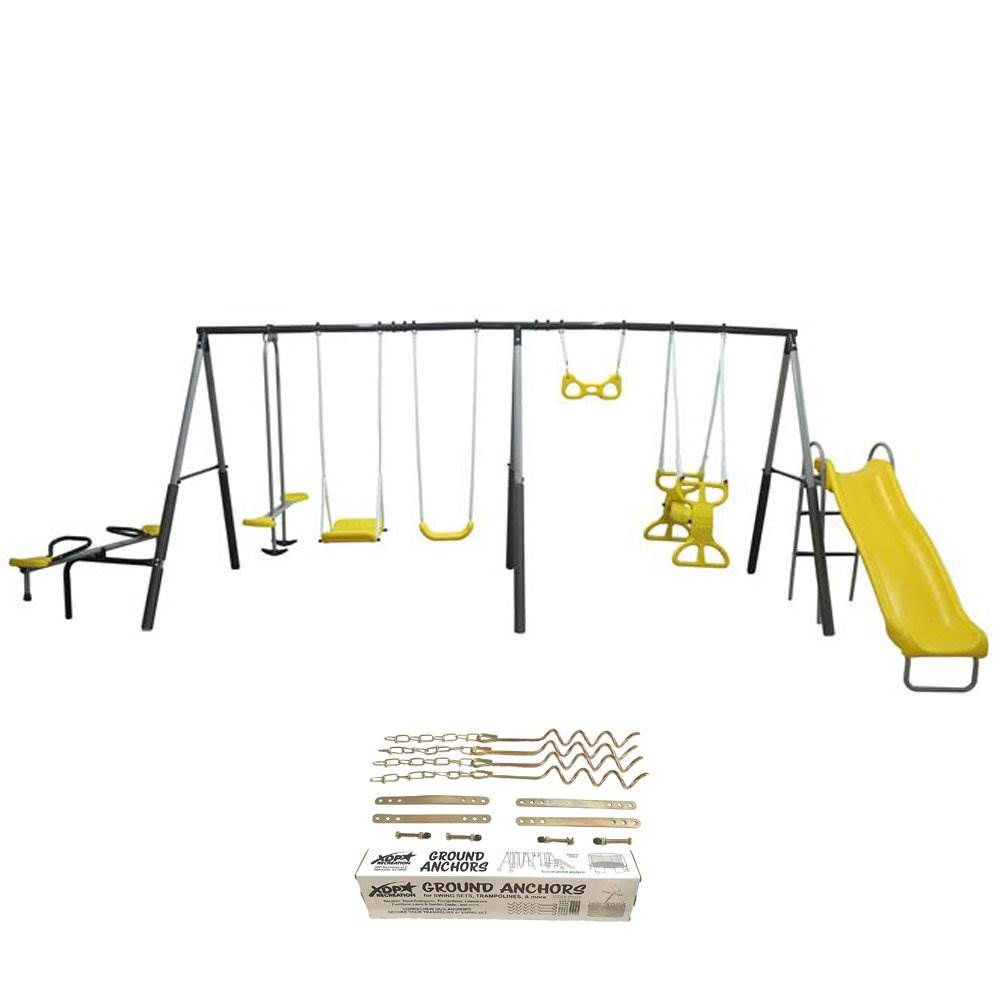 XDP Recreation Rising Sun Kids Metal Outdoor Playground Swing Set + Anchor Kit