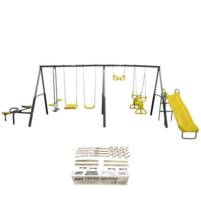 XDP Recreation Rising Sun Kids Metal Outdoor Playground Swing Set + Anchor Kit