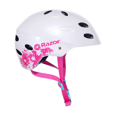 Razor V-17 Youth Safety Sport Bicycle Helmet For Kids, White/Pink (Open Box)
