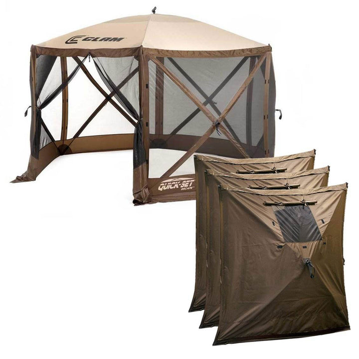 Clam Quick Set Escape Portable Camping Outdoor Canopy Screen with 3 Wind Panels