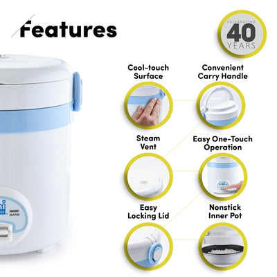 Aroma Mini Digital 3 Cup Nonstick Dishwasher Safe Rice Cooker, Blue (Open Box)