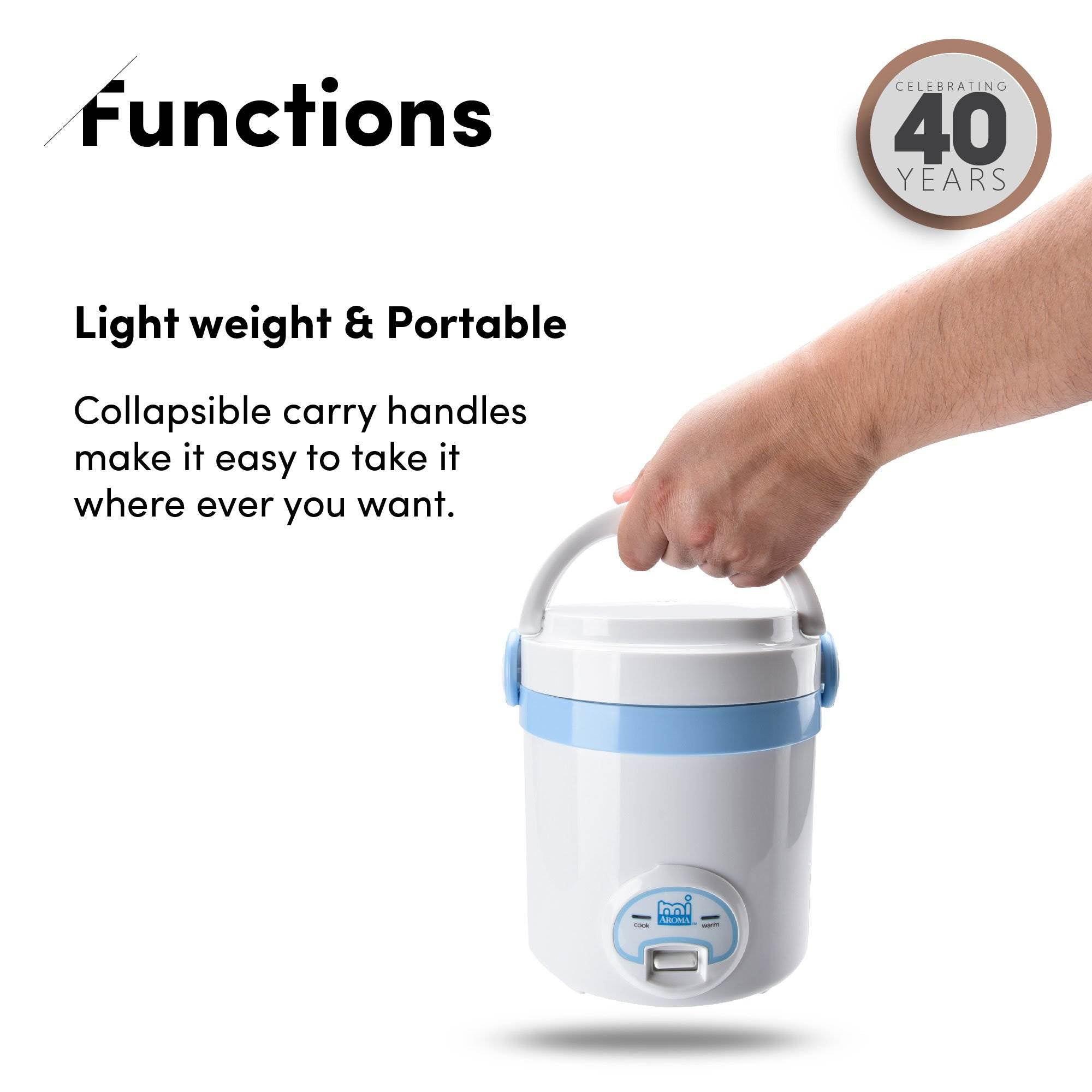 Aroma miAroma Mini Digital 3 Cup Dishwasher Safe Rice Cooker, Blue (Used)