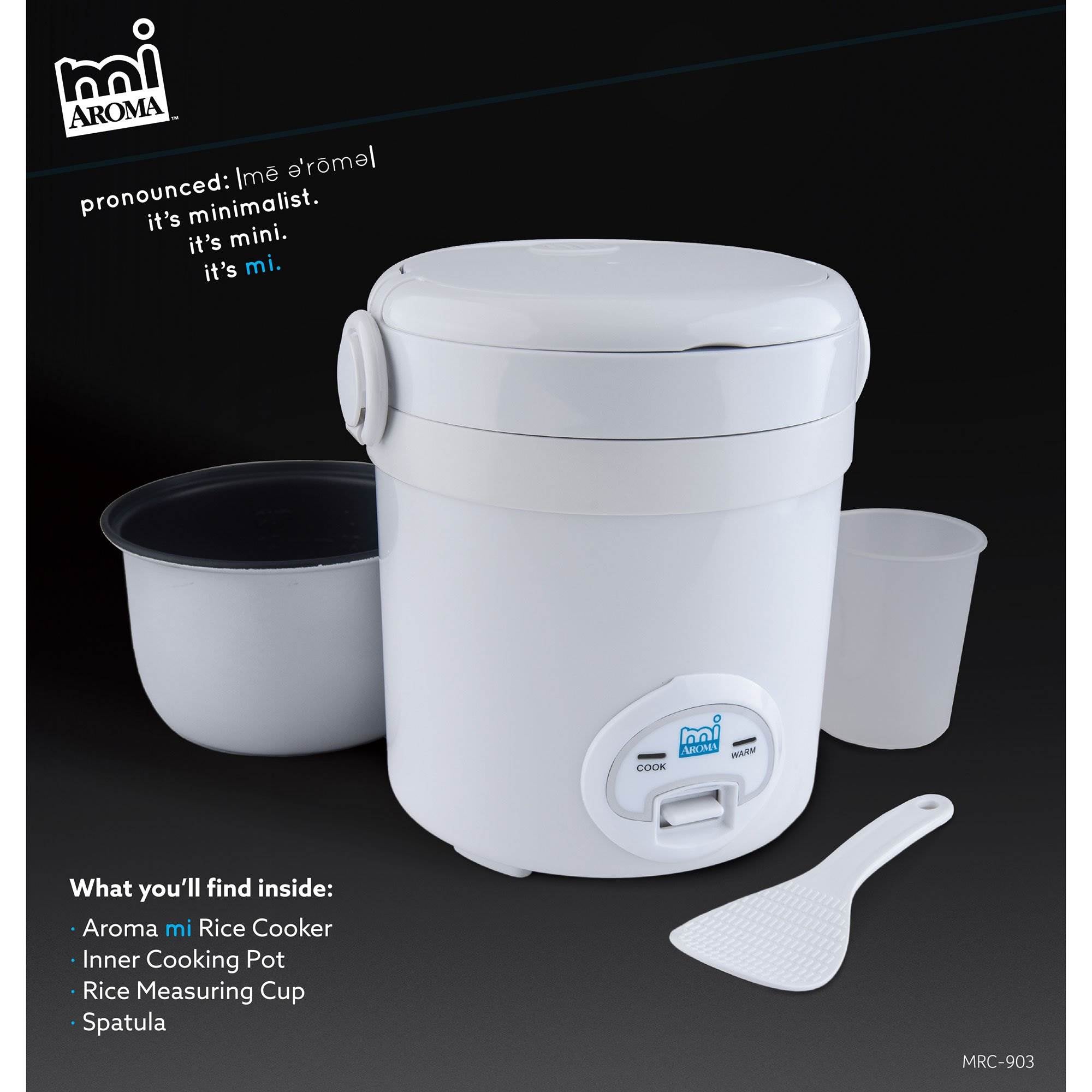 Aroma miAroma Mini 3 Cup Nonstick Dishwasher Safe Rice Cooker, White (Open Box)