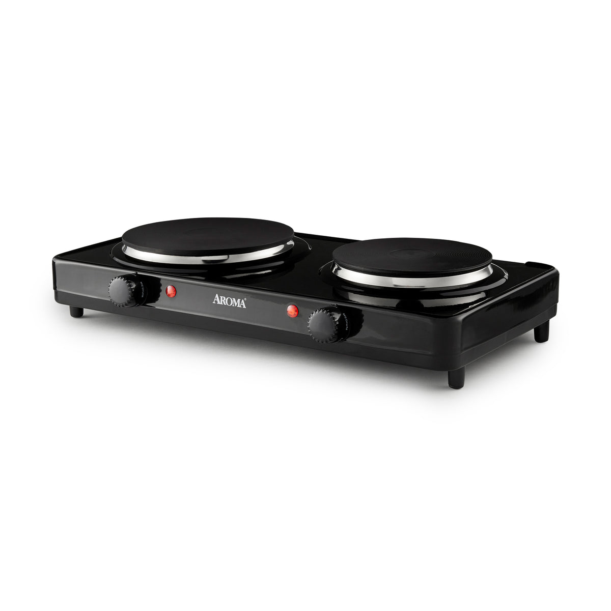Aroma Cast Iron Portable Double Burner Electric 1440W Hot Plate, Black(Open Box)