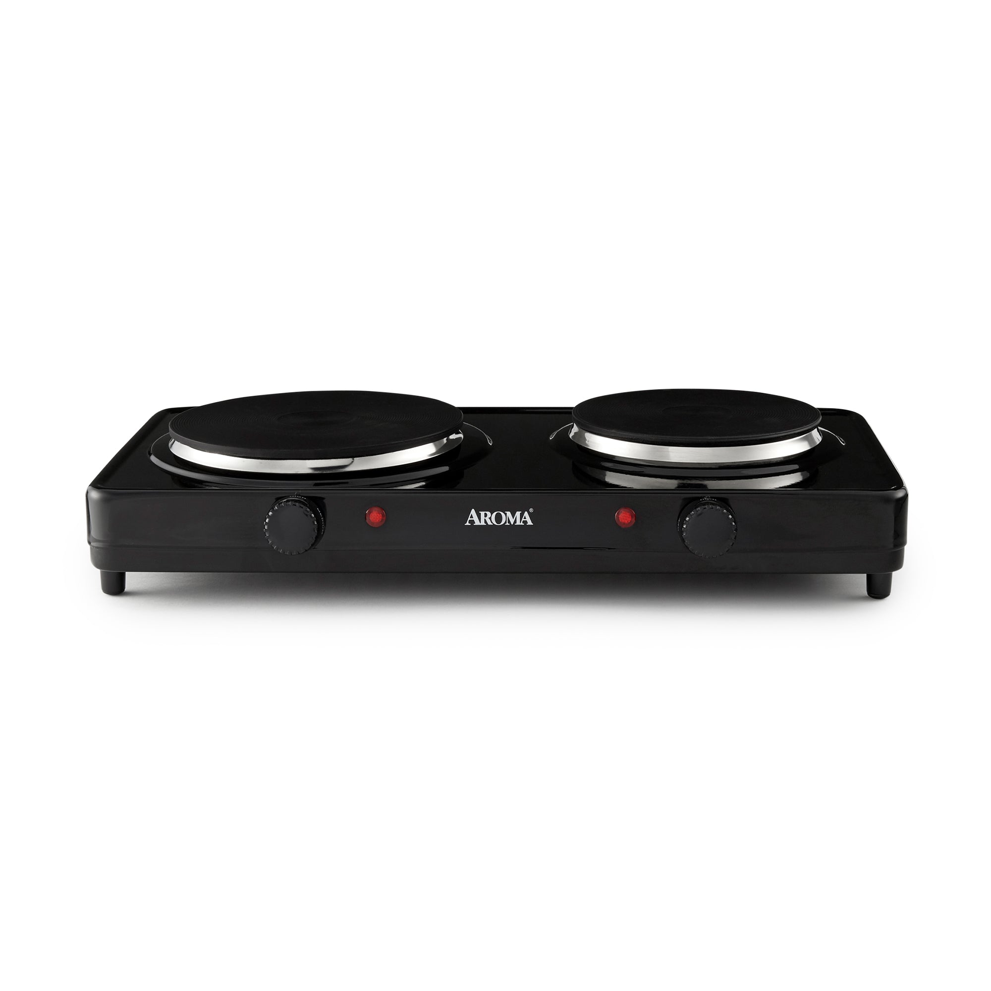 Aroma Cast Iron Portable Double Burner Electric 1440W Hot Plate, Black(Open Box)
