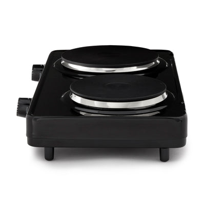 Aroma Cast Iron Portable Double Burner Electric 1440W Hot Plate, Black(Open Box)