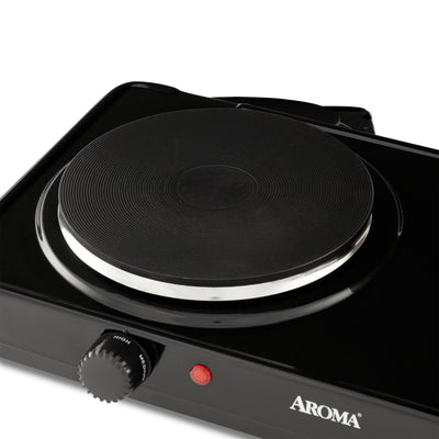 Aroma Cast Iron Portable Double Burner Electric 1440W Hot Plate, Black(Open Box)
