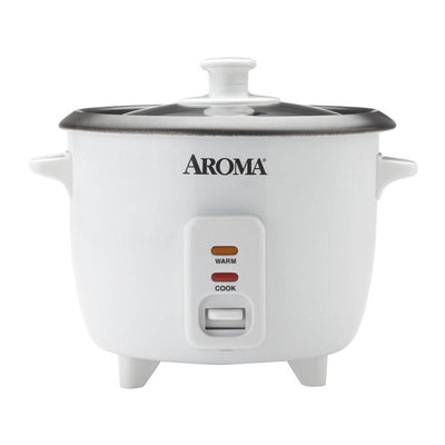 Aroma 6 Cup Cooked Pot Aluminum Nonstick Countertop Rice Cooker, White(Open Box)