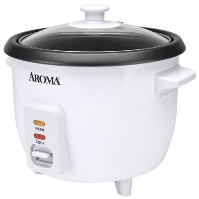 Aroma 6 Cup Cooked Pot Aluminum Nonstick Countertop Rice Cooker, White(Open Box)
