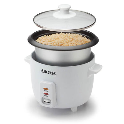 Aroma 6 Cup Cooked Pot Aluminum Nonstick Countertop Rice Cooker, White(Open Box)