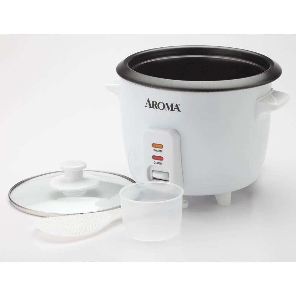 Aroma 6 Cup Cooked Pot Aluminum Nonstick Countertop Rice Cooker, White(Open Box)