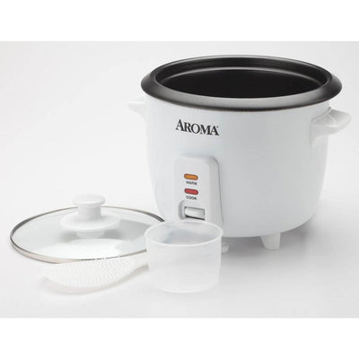 Aroma 6 Cup Cooked Pot Aluminum Nonstick Countertop Rice Cooker, White(Open Box)