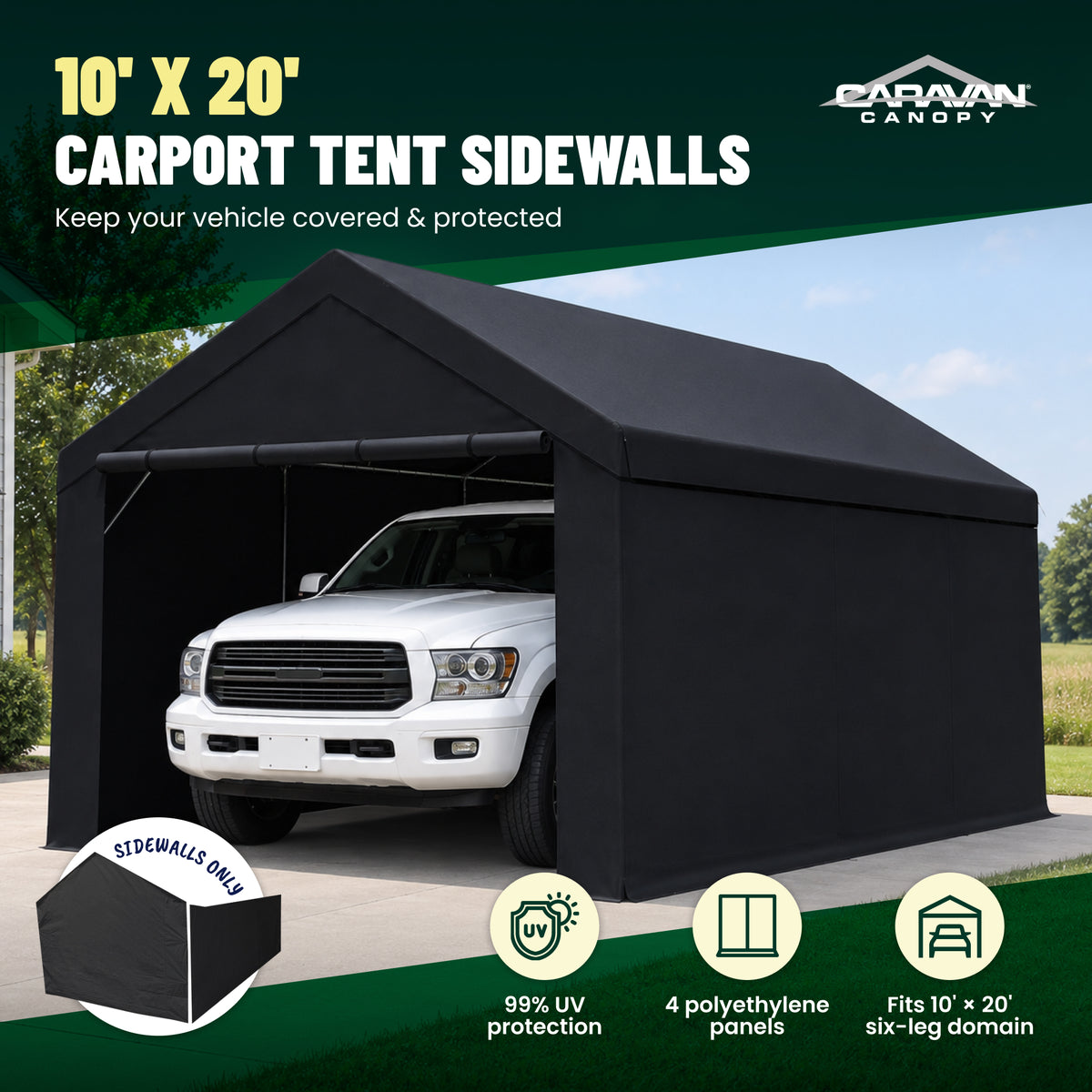 Caravan Canopy 20x10' Carport Tent Sidewalls, Black (Sidewalls Only)(Open Box)