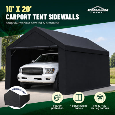 Caravan Canopy 20x10' Carport Tent Sidewalls, Black (Sidewalls Only)(Open Box)