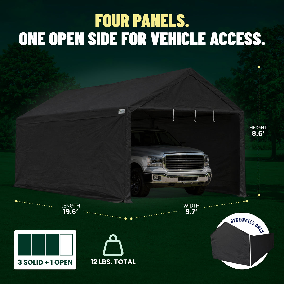 Caravan Canopy 20x10' Carport Tent Sidewalls, Black (Sidewalls Only)(Open Box)