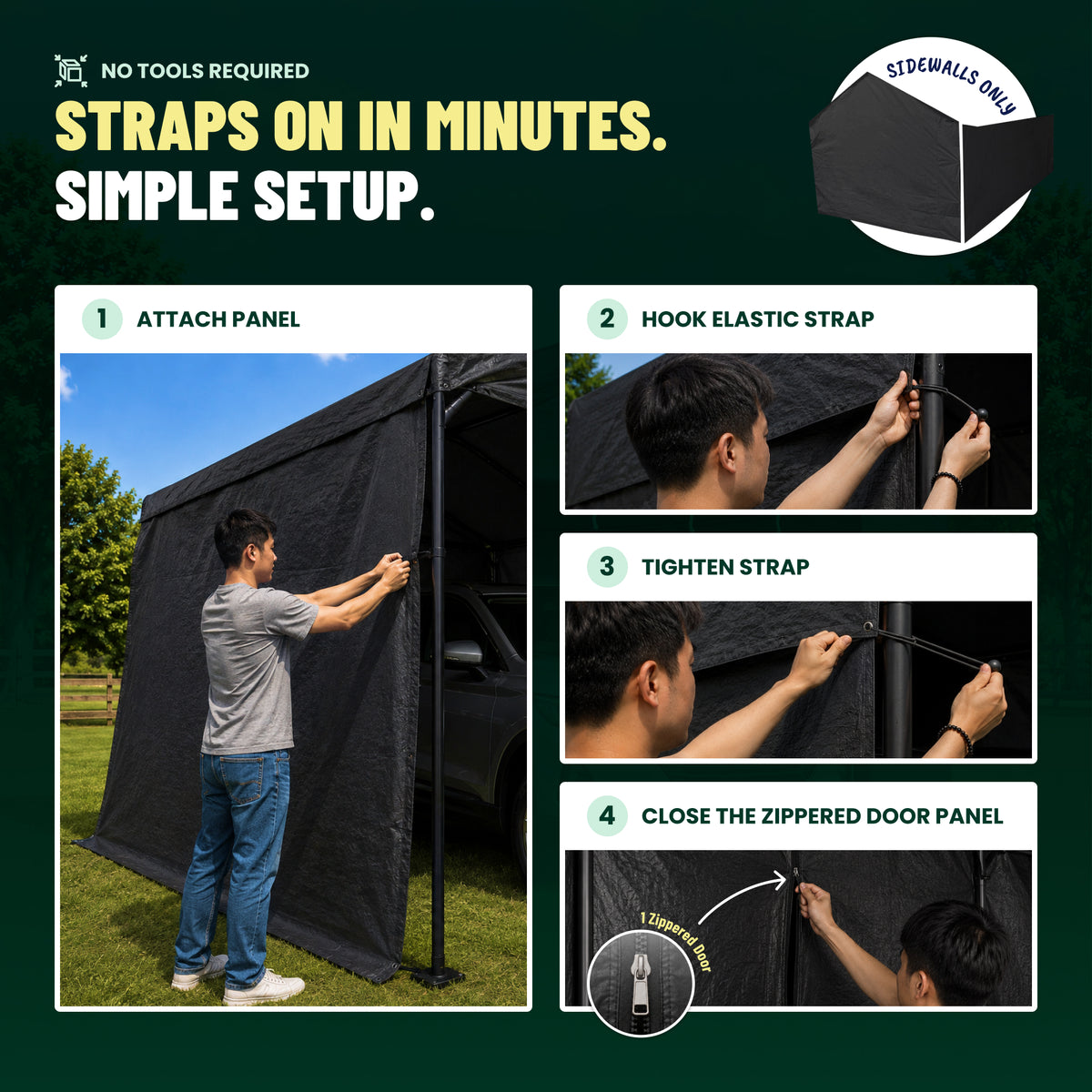 Caravan Canopy 20x10' Carport Tent Sidewalls, Black (Sidewalls Only)(Open Box)