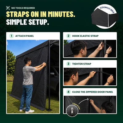 Caravan Canopy 20x10' Carport Tent Sidewalls, Black (Sidewalls Only)(Open Box)