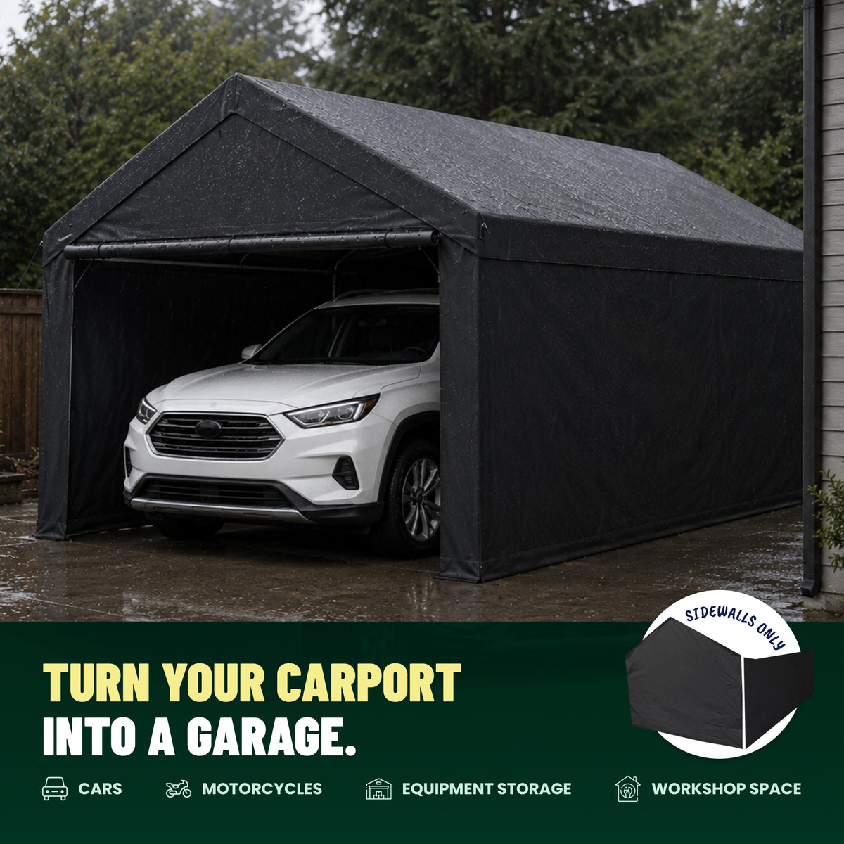Caravan Canopy 20x10' Carport Tent Sidewalls, Black (Sidewalls Only)(Open Box)
