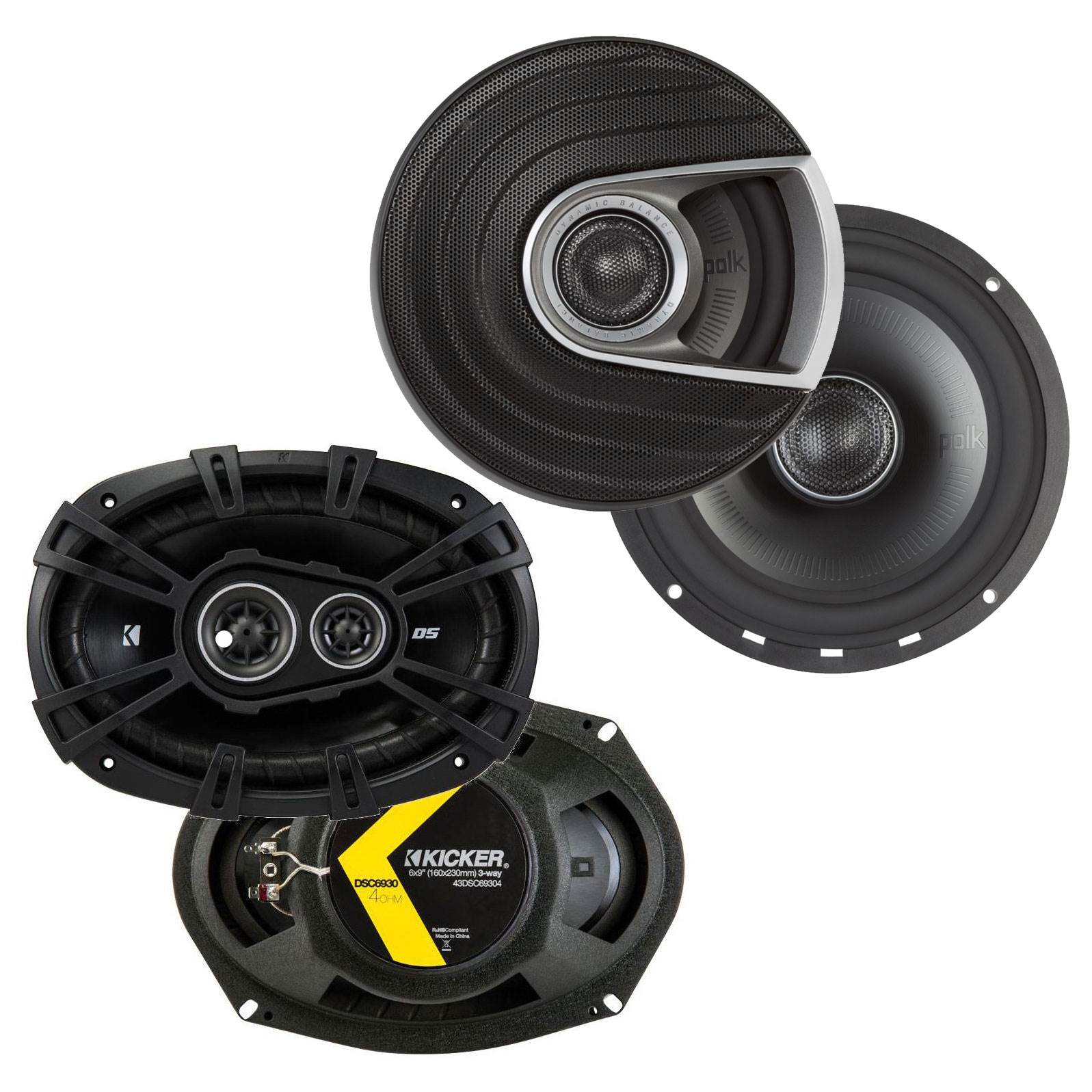 Polk Audio 6.5" 300W Coaxial Marine Speakers + 6x9" 360W 3-Way Speakers (2 Each)