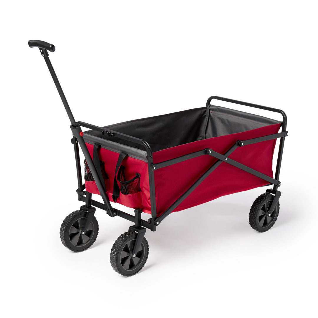 Seina 150lb Capacity Folding Collapsible Steel Utility Wagon Cart, Red/Gray