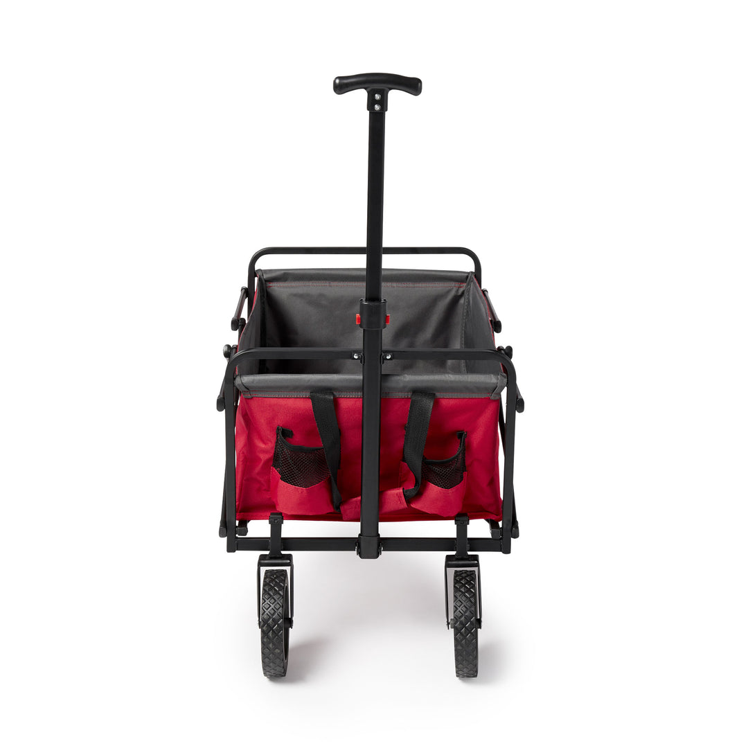 Seina 150lb Capacity Folding Collapsible Steel Utility Wagon Cart, Red/Gray