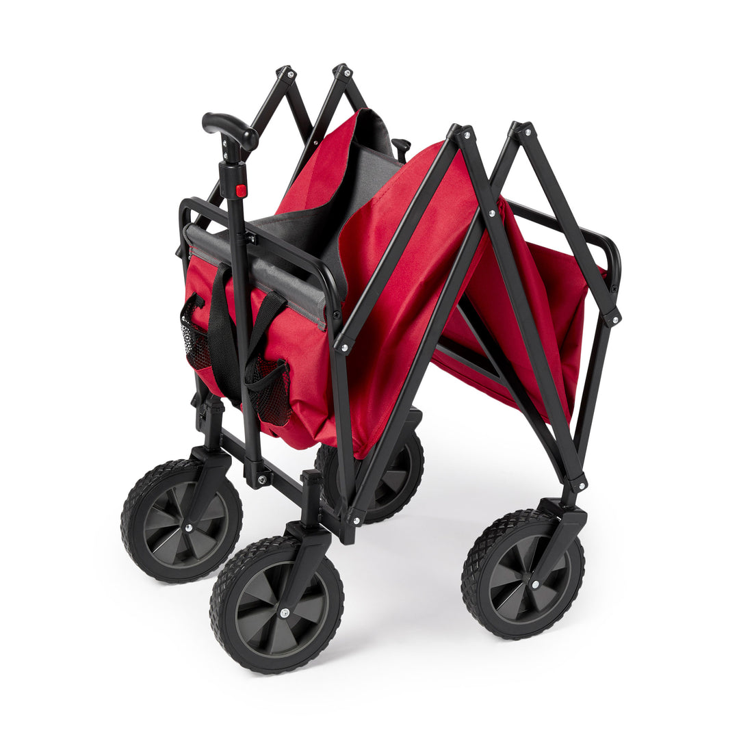 Seina 150lb Capacity Folding Collapsible Steel Utility Wagon Cart, Red/Gray