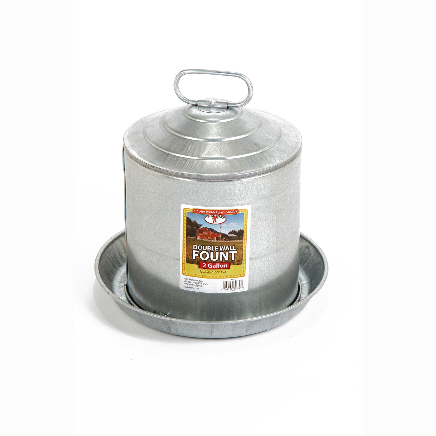 Miller Manufacturing 2 Gallon Double Wall Metal Poultry Fount Automatic Waterer - VMInnovations