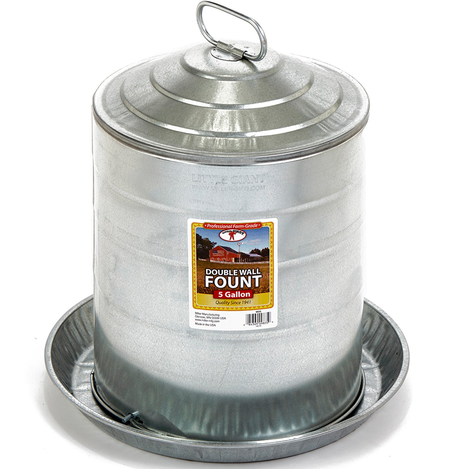 Miller Manufacturing 5 Gallon Double Wall Metal Poultry Fount Automatic Waterer - VMInnovations