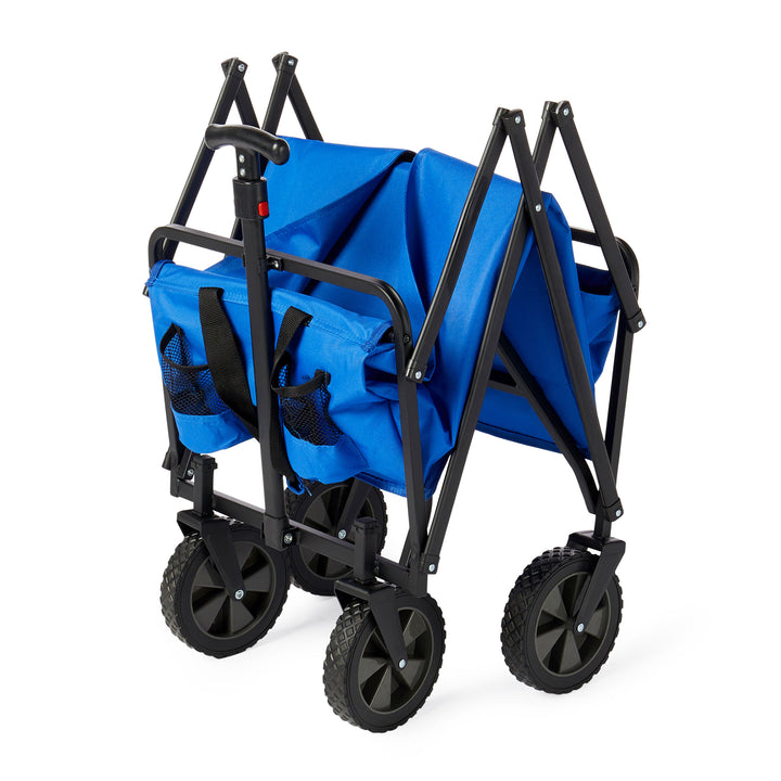 Seina 150lb Capacity Folding Collapsible Steel Outdoor Utility Wagon Cart, Blue