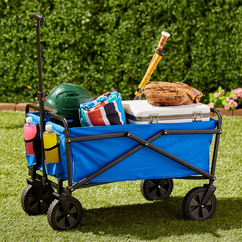 Seina 150lb Capacity Folding Collapsible Steel Outdoor Utility Wagon Cart, Blue