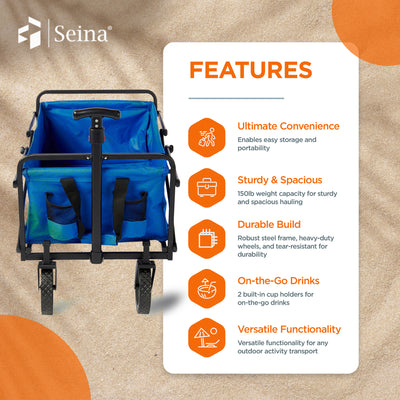 Seina Manual 150 Pound Capacity Folding Outdoor Utility Cart, Blue (Used)