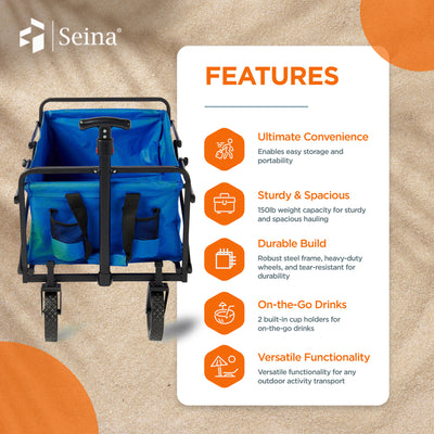 Seina Manual 150 Pound Capacity Heavy Duty Folding Outdoor Utility Cart, Blue (Refurbished)