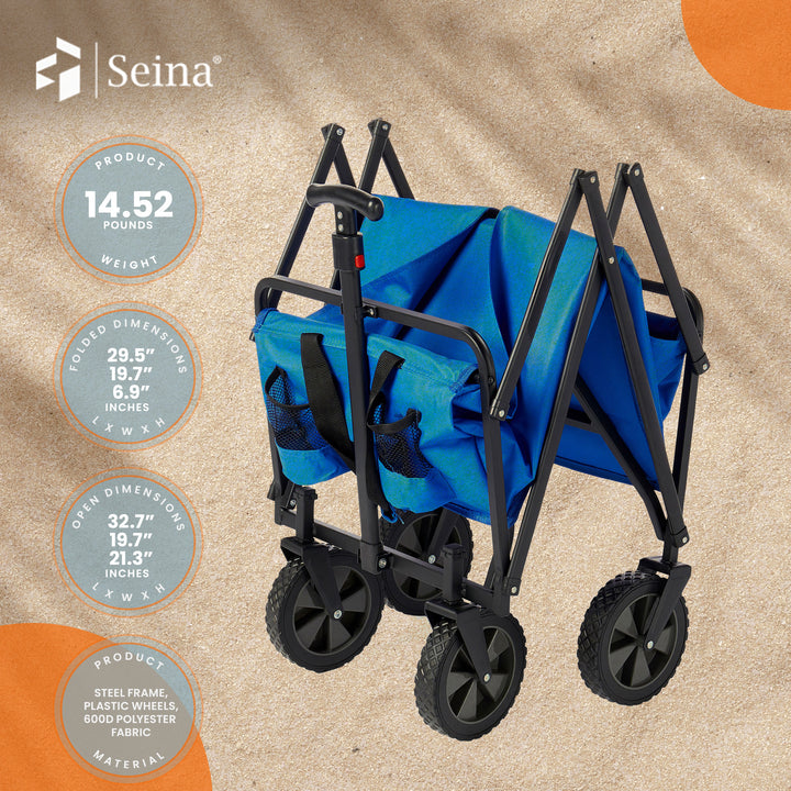 Seina 150lb Capacity Folding Collapsible Steel Outdoor Utility Wagon Cart, Blue