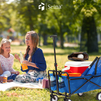 Seina Manual 150 Pound Capacity Folding Outdoor Utility Cart, Blue (Used) - VMInnovations