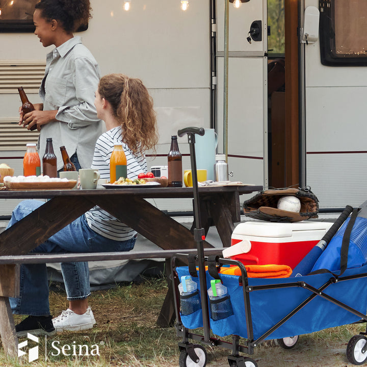 Seina 150lb Capacity Folding Collapsible Steel Outdoor Utility Wagon Cart, Blue - VMInnovations