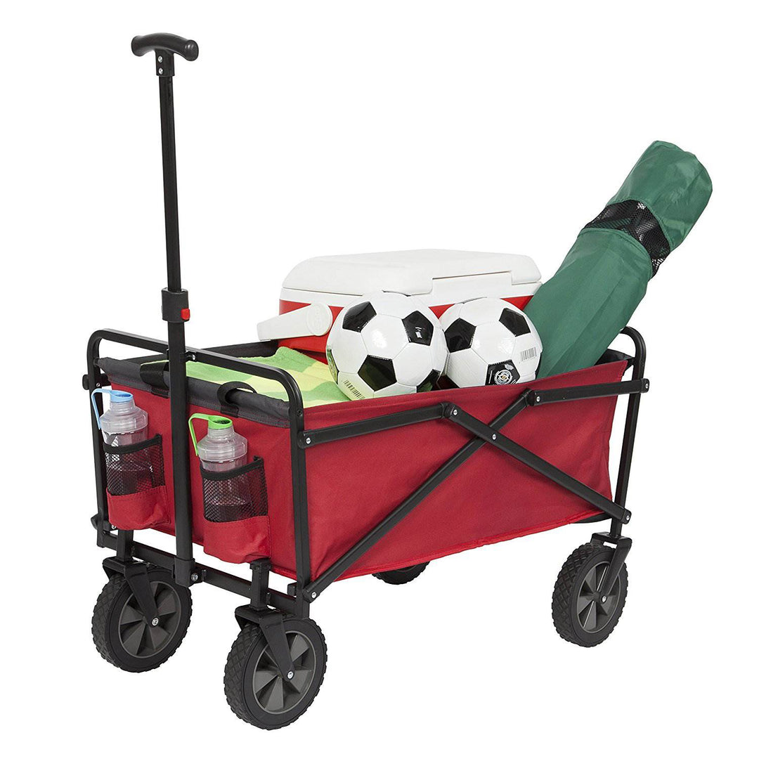 Seina Collapsible Steel Frame Folding Utility Beach Wagon Cart, Red (Used)