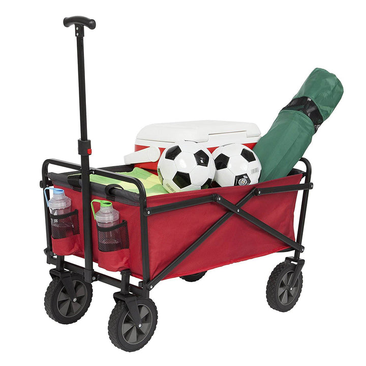 Seina Collapsible Steel Frame Folding Utility Beach Wagon Cart, Red (Used)