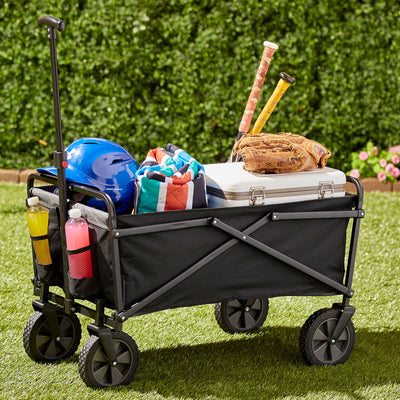 Seina 150lb Capacity Folding Collapsible Steel Utility Wagon Cart, Black/Grey - VMInnovations
