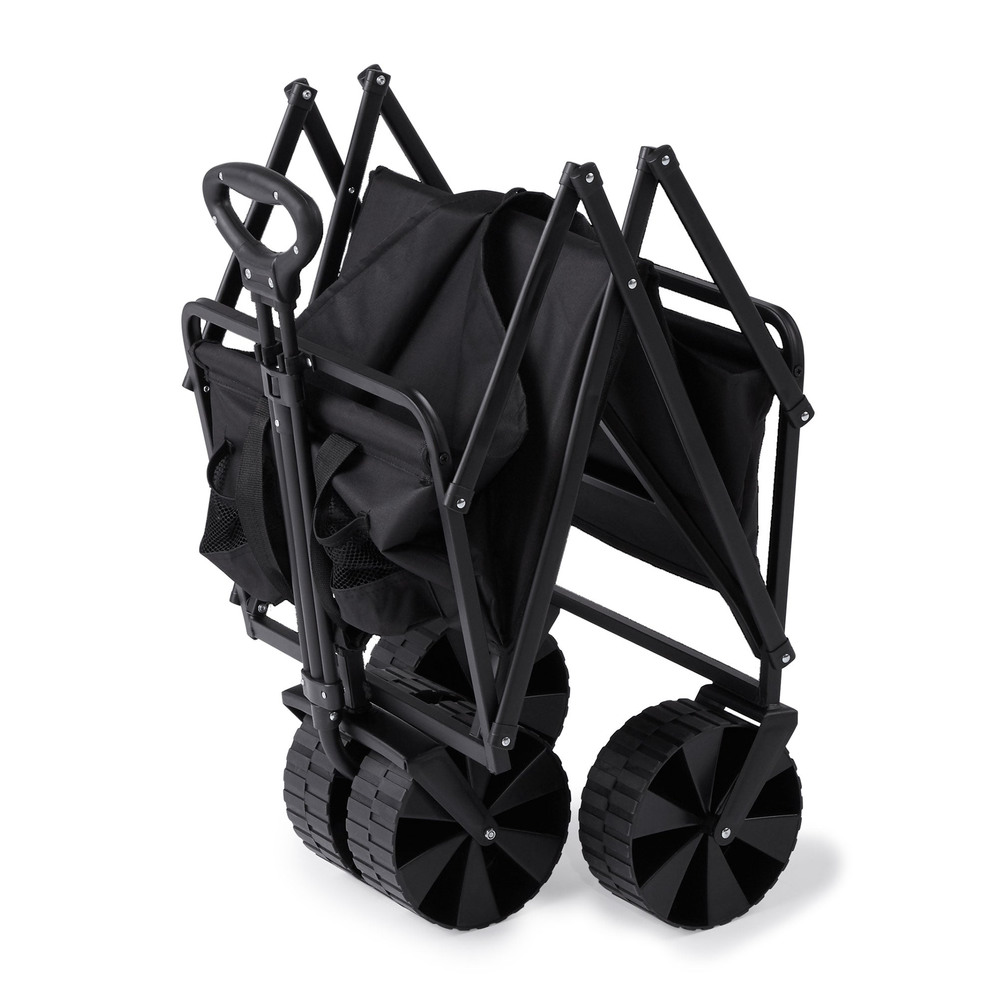 Seina Steel Frame Folding Beach Wagon Outdoor Cart, Black (Open Box) (2 Pack) - VMInnovations
