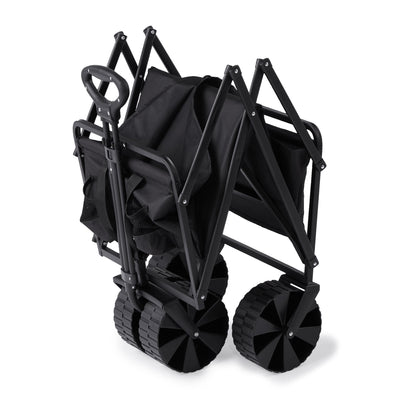 Seina Steel Frame Folding Beach Wagon Outdoor Cart, Black (Open Box) (2 Pack) - VMInnovations