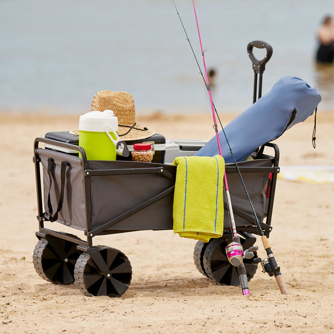 Seina Collapsible Steel Frame Folding Utility Beach Wagon Cart, Gray (Open Box)