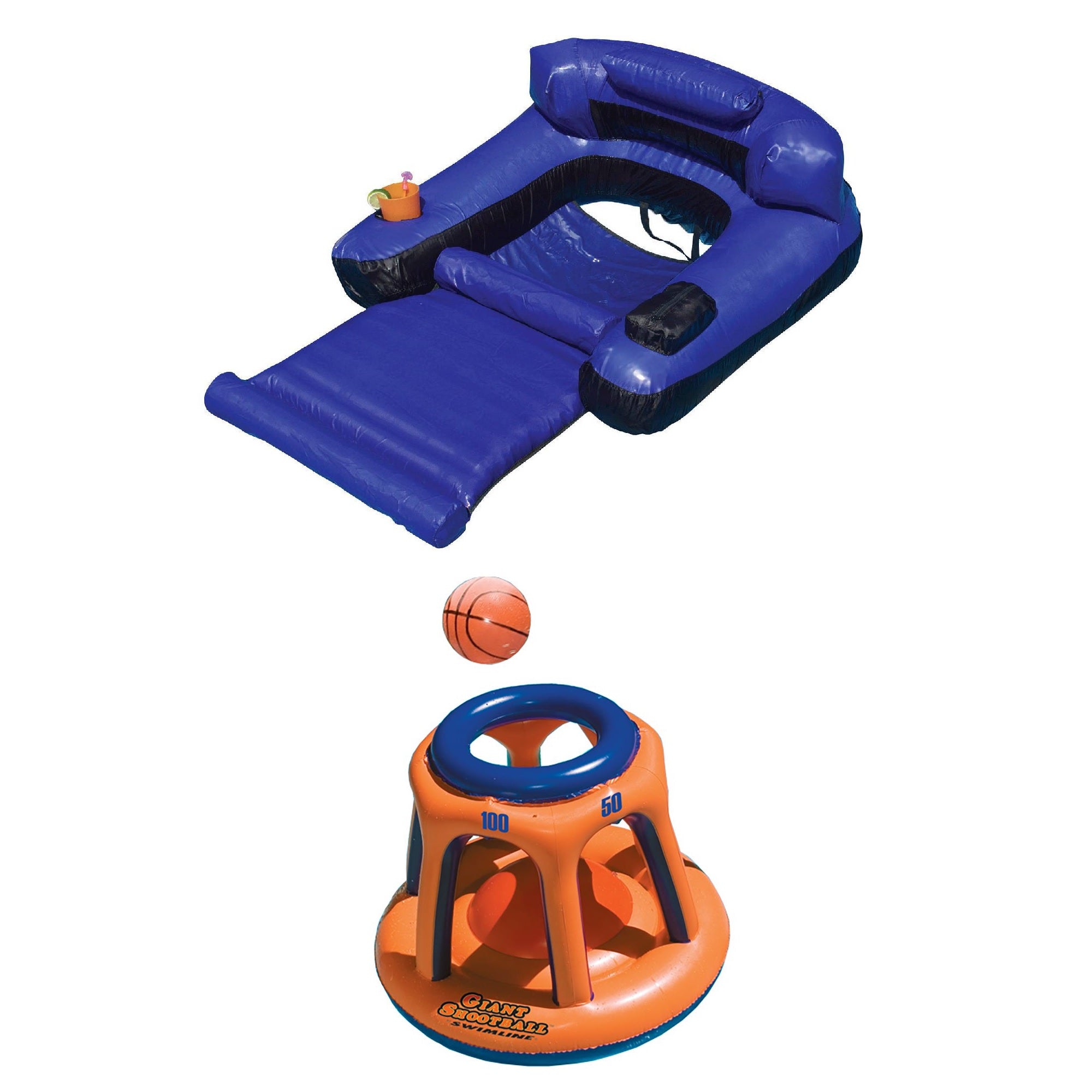 Swimline Giant Shootball Inflatable Pool Toy w/ Swimline Inflatable Pool Lounger - VMInnovations