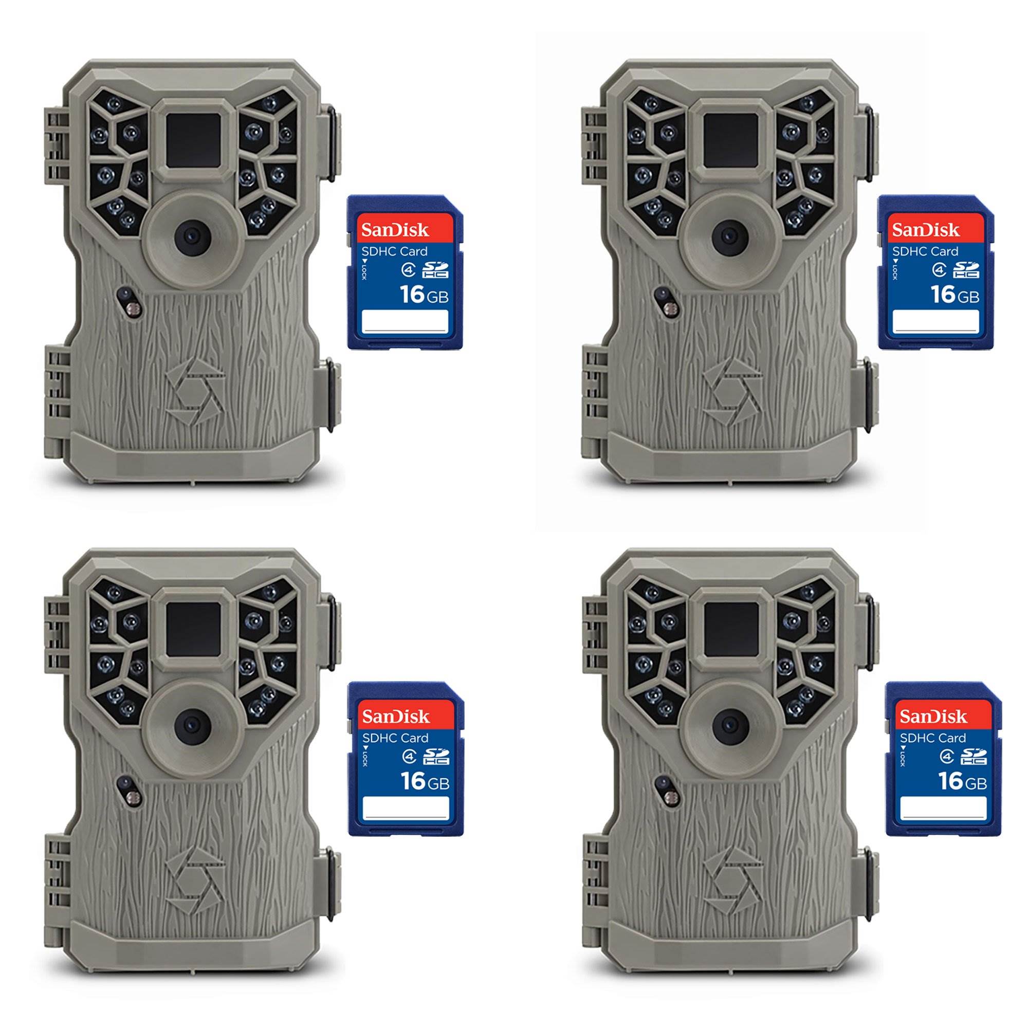 Stealth Cam 8MP 14 IR Emitter Game Trail Camera with Video and SD Card (4 Pack)