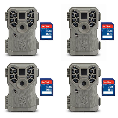 Stealth Cam 8MP 14 IR Emitter Game Trail Camera with Video and SD Card (4 Pack)