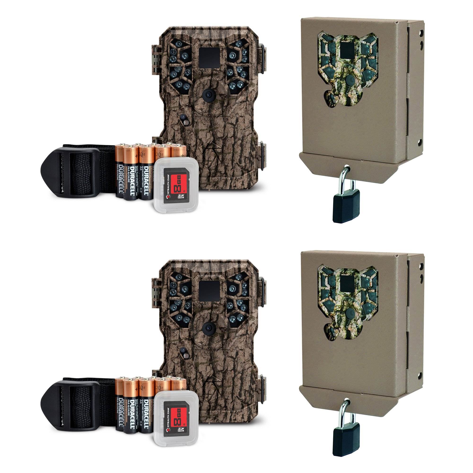Stealth Cam 8MP Infrared Game Trail Camera, 2 Pack w/ SD Cards & Security Cases