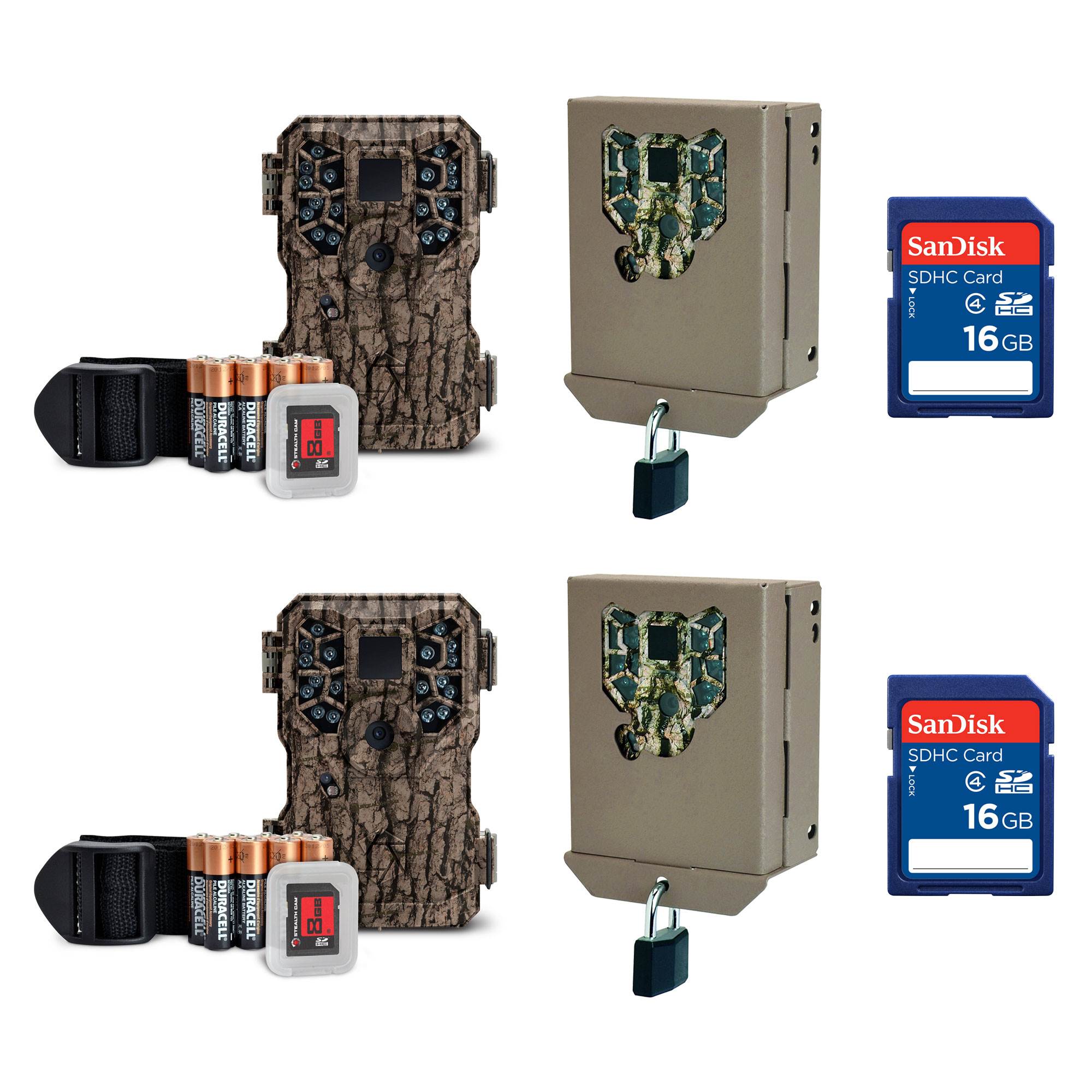 Stealth Cam 8MP IR Scouting Game Trail Camera, Pair with SD Card 4 Pack & Cases