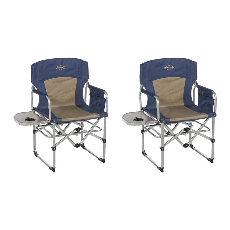 Kamp-Rite Compact Directors Outdoor Supportive Fold Chair w/ Side Table (2 Pack)