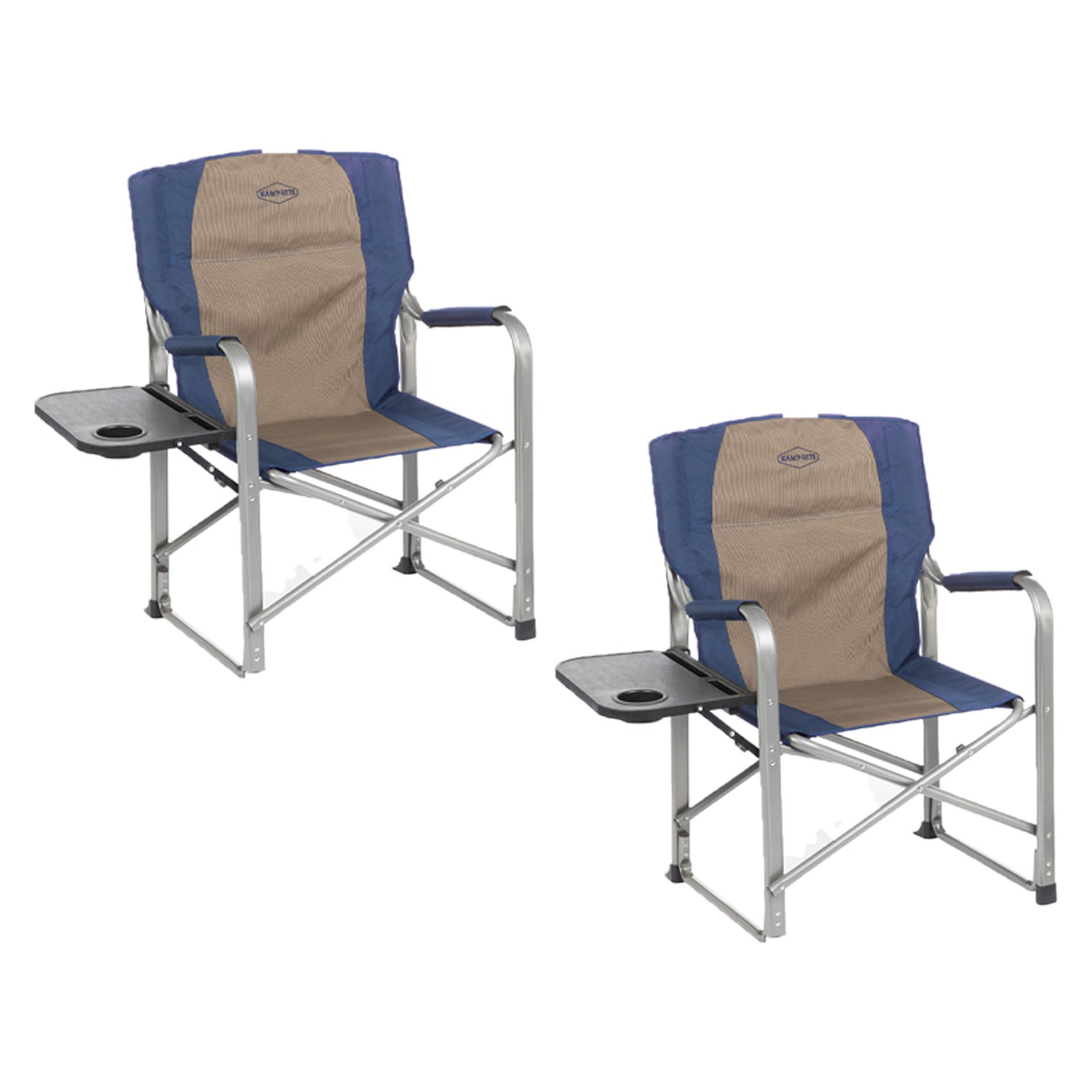 Kamp-Rite Outdoor Camping Director's Chair with Side Table, Navy & Tan (2 Pack) - VMInnovations