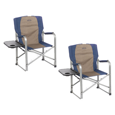 Kamp-Rite Outdoor Camping Director's Chair with Side Table, Navy & Tan (2 Pack) - VMInnovations