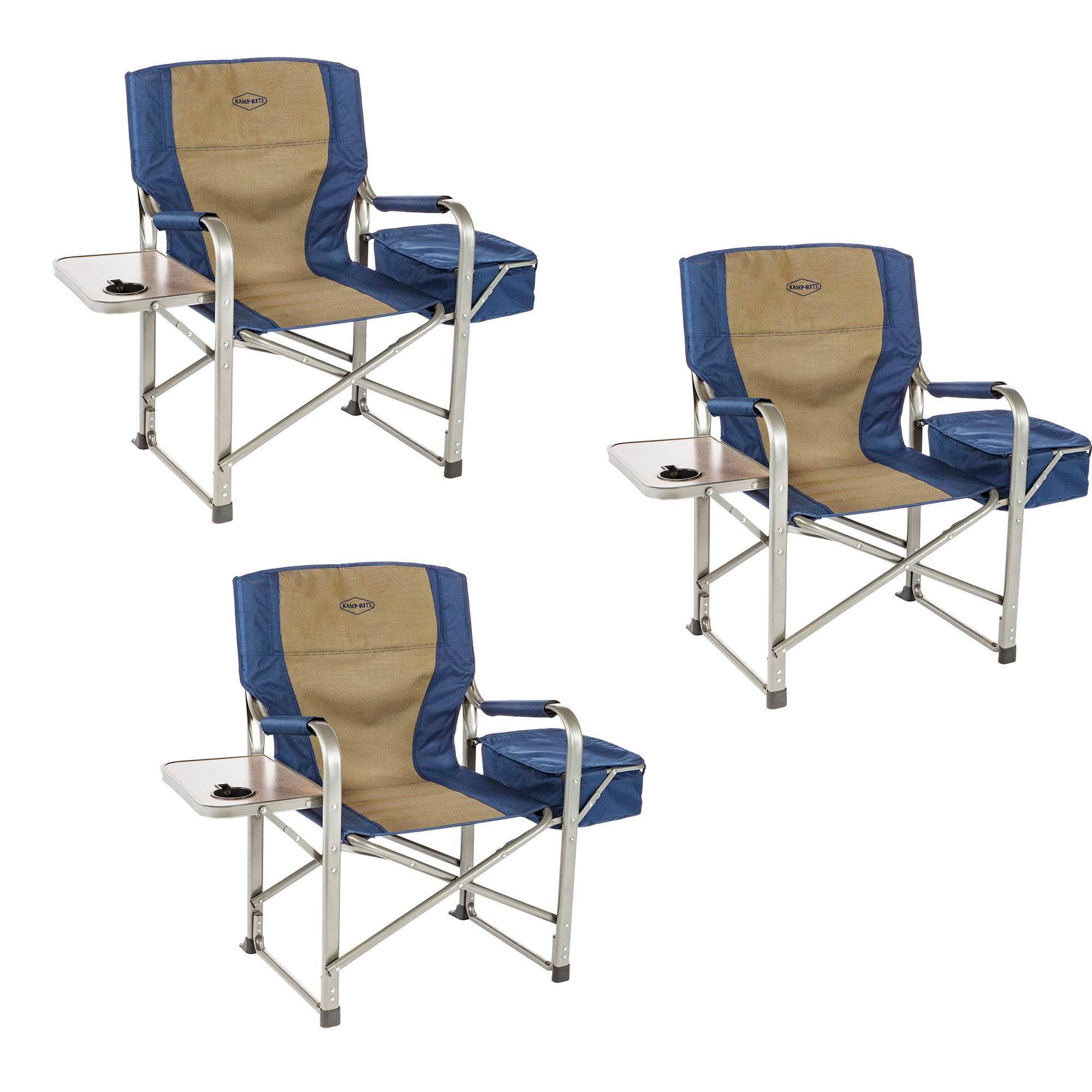 Kamp-Rite Outdoor Camp Folding Directors Chair with Side Table & Cooler (3 Pack) - VMInnovations
